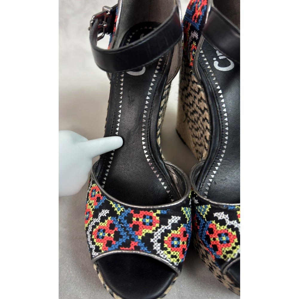 Circus by Sam Edelman Sutton Wedge Sandal 6M Tan Floral Embroidered Boho Strappy - Picture 7 of 15